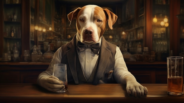 Retrato de un perro antropomórfico vestido con ropa humana