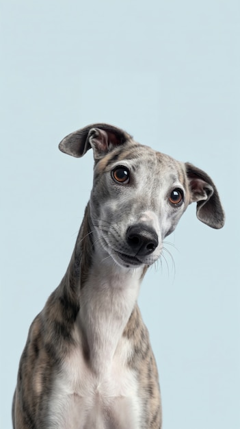 Retrato de perro Whippet con fondo azul