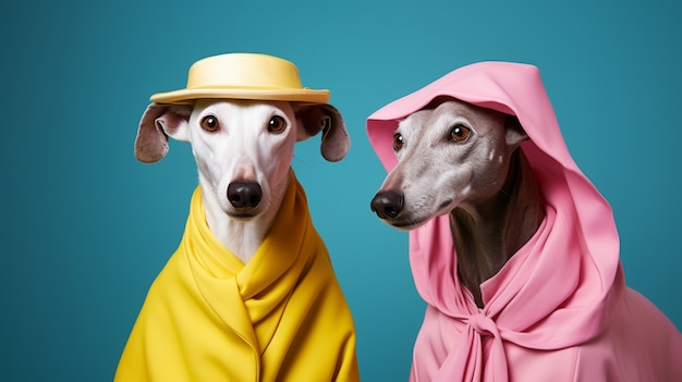 Foto gratuita retrato de perros antropomórficos vestidos con ropa humana