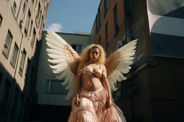 Foto gratuita retrato de una persona con alas mágicas y una estética de hada.