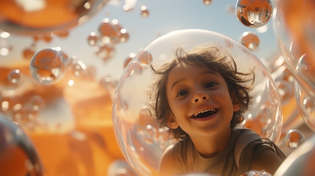 Foto gratuita retrato de una persona con burbuja transparente