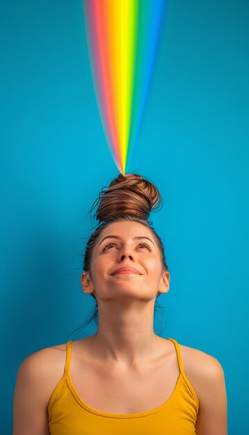 Retrato de persona con colores del arco iris que simbolizan los pensamientos del cerebro con TDAH