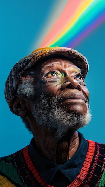 Foto gratuita retrato de persona con colores del arco iris que simbolizan los pensamientos del cerebro con tdah