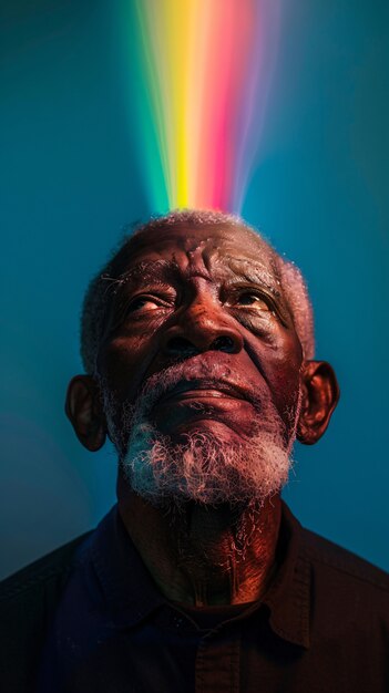 Retrato de persona con colores del arco iris que simbolizan los pensamientos del cerebro con TDAH