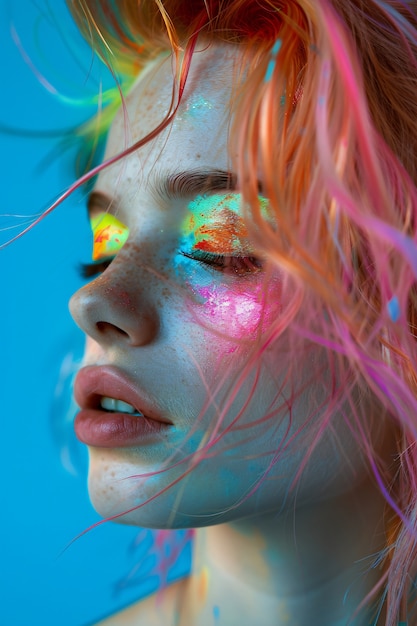 Retrato de persona con colores del arco iris que simbolizan los pensamientos del cerebro con TDAH