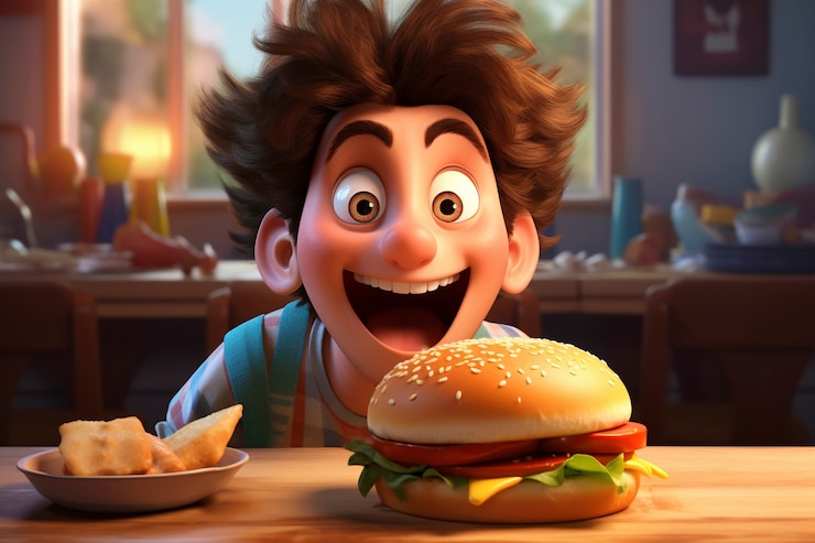 Foto gratuito retrato de una persona con una hamburguesa de comida rápida