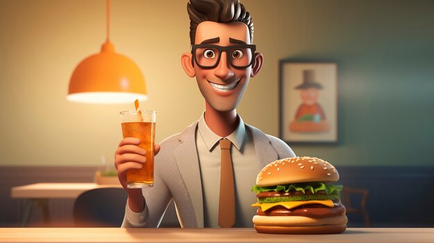Retrato de una persona con una hamburguesa de comida rápida
