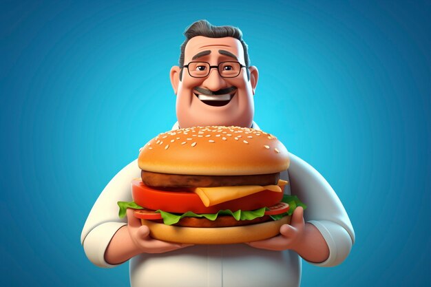 Retrato de una persona con una hamburguesa de comida rápida