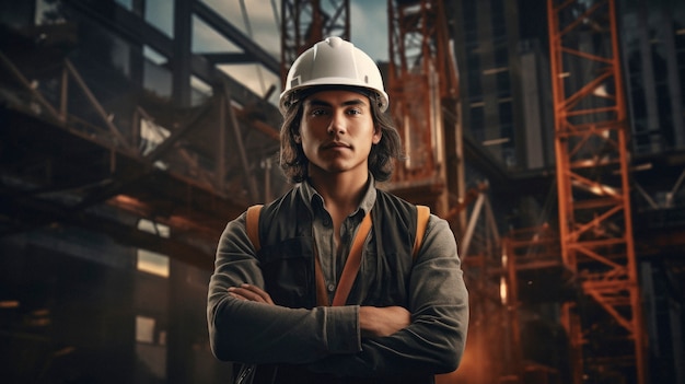 Retrato de una persona indígena como trabajador de la construcción