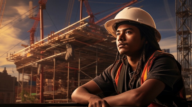 Foto gratuita retrato de una persona indígena como trabajador de la construcción