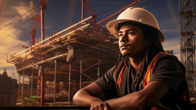 Retrato de una persona indígena como trabajador de la construcción