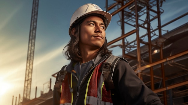 Retrato de una persona indígena como trabajador de la construcción