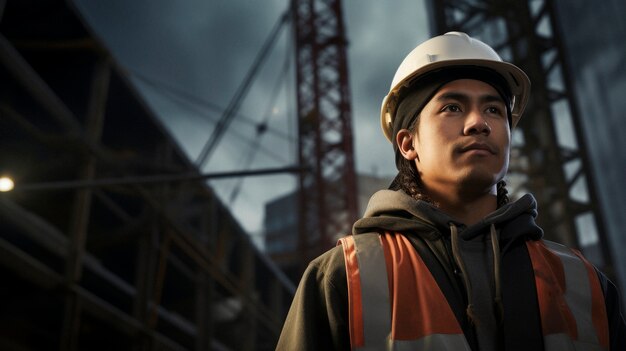 Retrato de una persona indígena como trabajador de la construcción