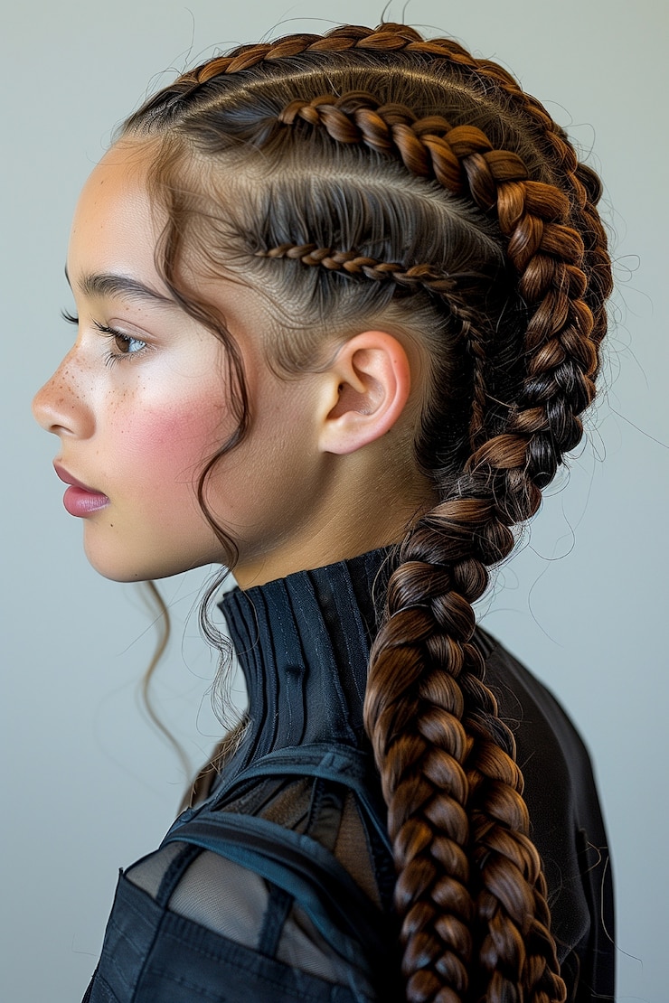 Foto gratuito retrato de una persona joven en estilo fotorrealista con trenzas