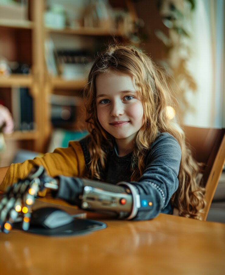 Foto gratuito retrato de una persona con una parte biónica del cuerpo futurista