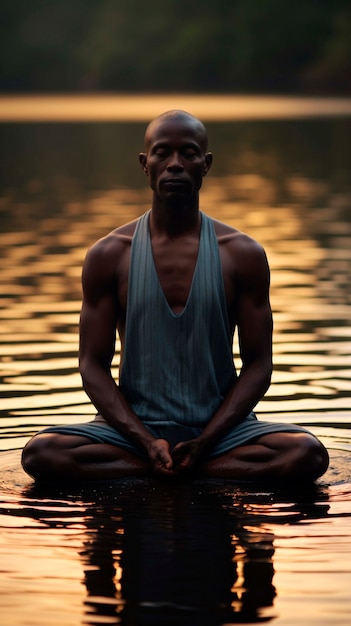 Retrato de una persona practicando yoga en el agua