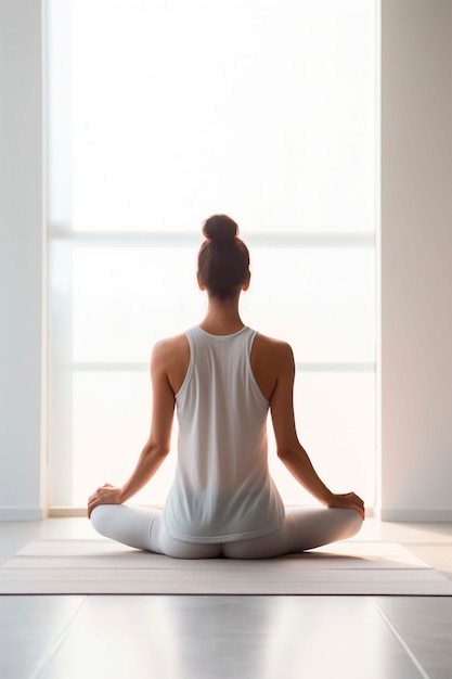 Foto gratuita retrato de una persona practicando yoga en casa