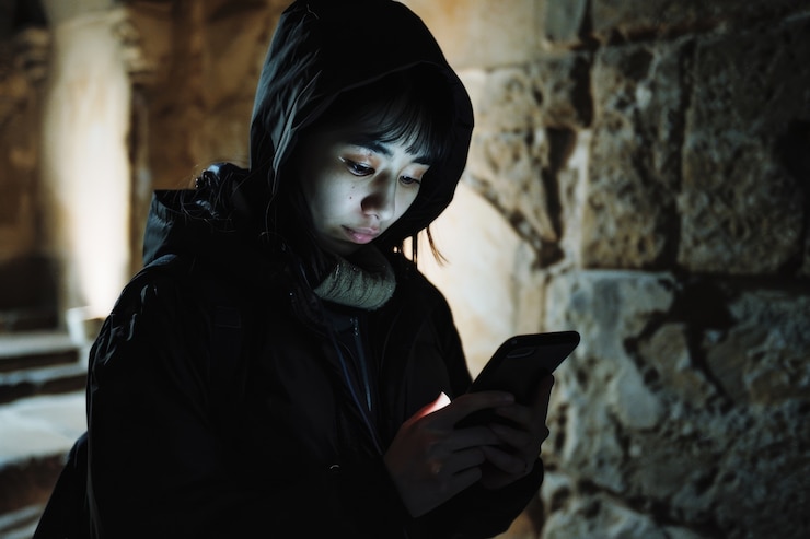 Foto gratuito retrato de una persona que sufre de ciberenfermedad por usar un dispositivo tecnológico durante demasiado tiempo