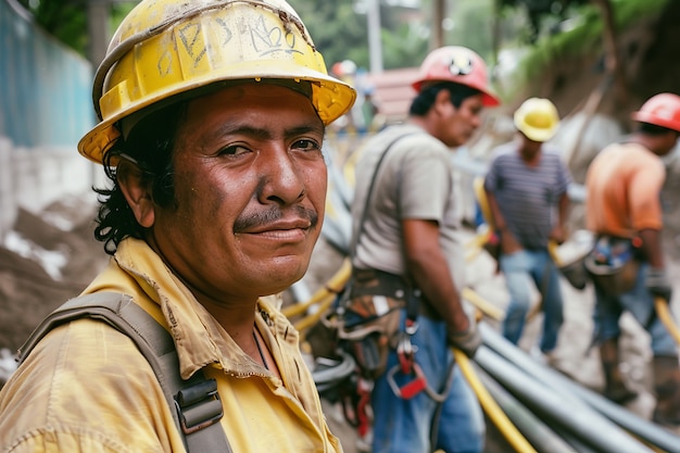 Foto gratuita retrato de una persona que trabaja en el campo de la construcción