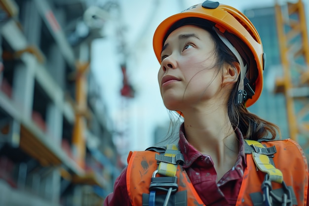 Foto gratuita retrato de una persona que trabaja en la industria de la construcción