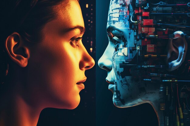 Retrato de una persona y un robot