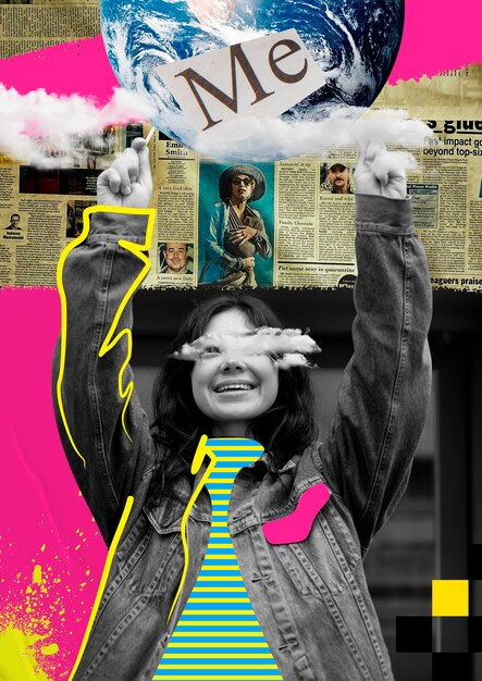 Retrato de persona con técnica de collage y bloqueo de color