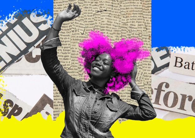 Retrato de persona con técnica de collage y bloqueo de color