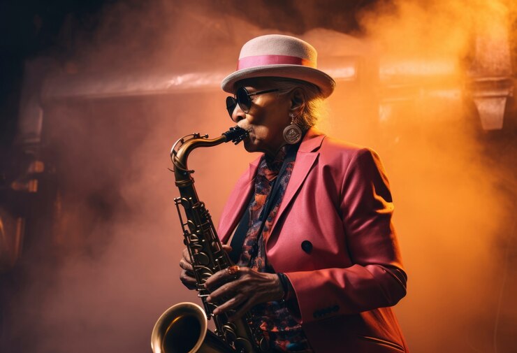 Foto gratuito retrato de una persona tocando el saxofón