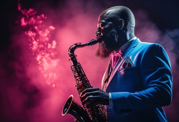 Foto gratuita retrato de una persona tocando el saxofón