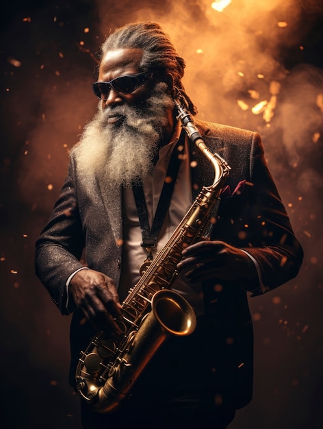 Foto gratuita retrato de una persona tocando el saxofón