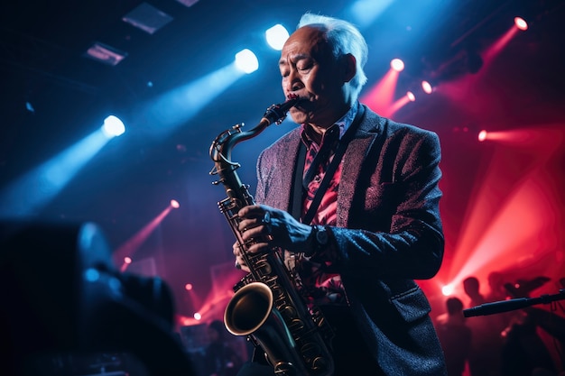 Foto gratuita retrato de una persona tocando el saxofón
