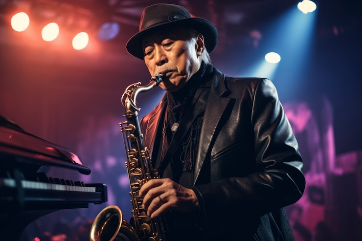 Foto gratuito retrato de una persona tocando el saxofón