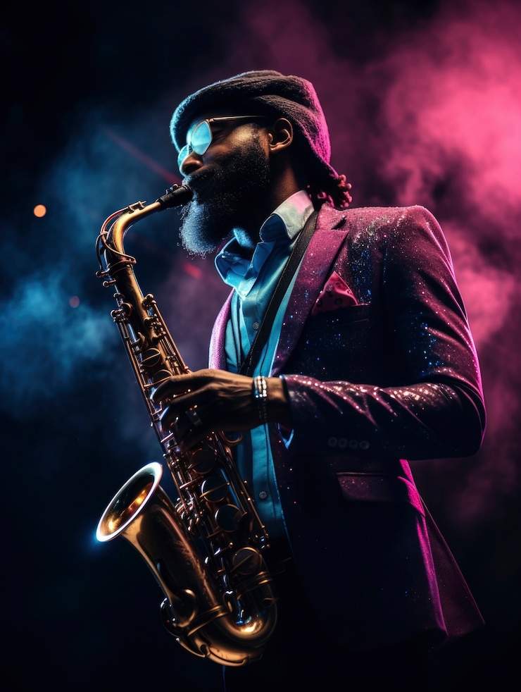 Foto gratuito retrato de una persona tocando el saxofón