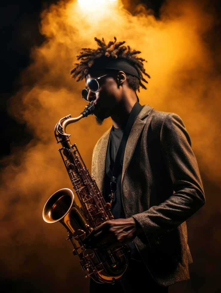 Foto gratuito retrato de una persona tocando el saxofón
