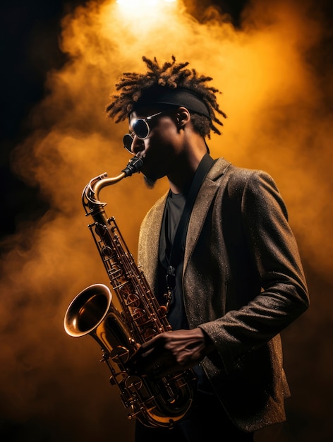 Retrato de una persona tocando el saxofón