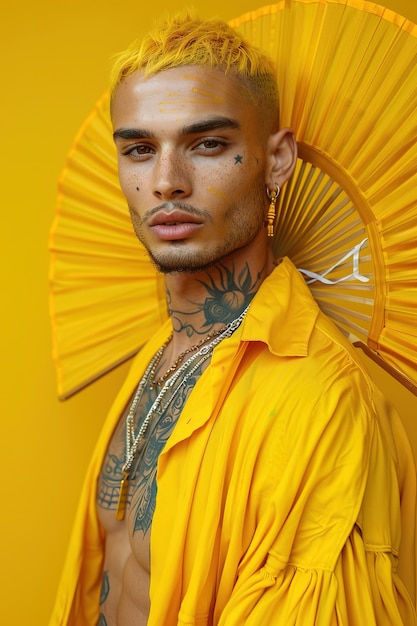 Foto gratuita retrato de una persona vestida de amarillo