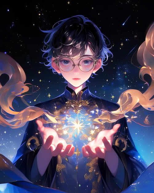 Foto gratuita retrato de un personaje de anime con estrellas