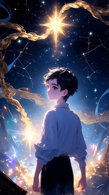 Foto gratuita retrato de un personaje de anime con estrellas