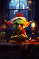 Foto gratuita retrato del personaje de dibujos animados green grinch como yoda