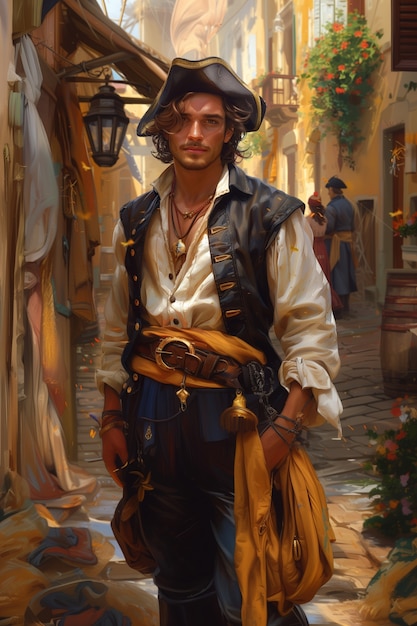 Foto gratuita retrato de personaje pirata en estilo de arte digital