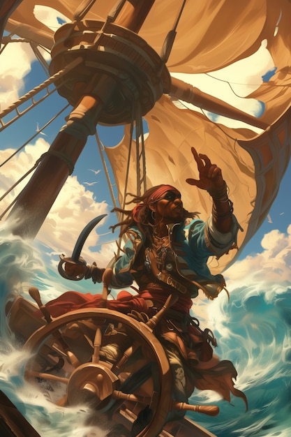 Retrato de personaje pirata en estilo de arte digital