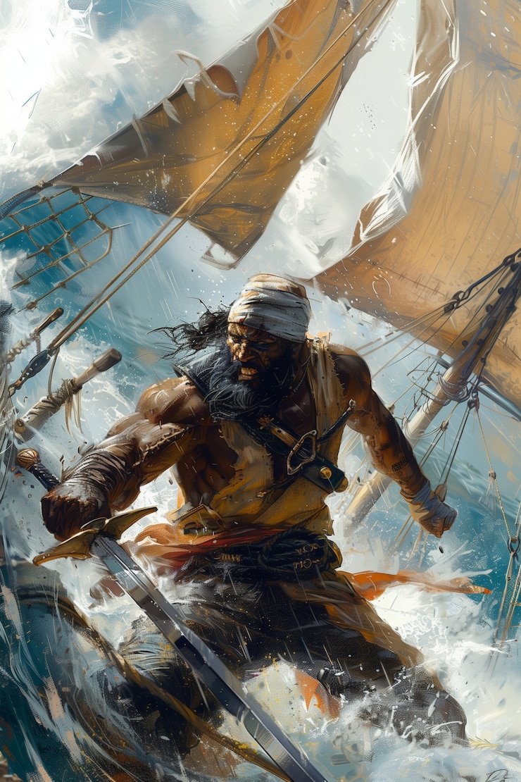 Foto gratuito retrato de personaje pirata en estilo de arte digital