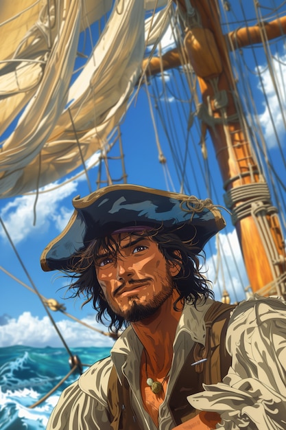 Foto gratuita retrato de personaje pirata en estilo de arte digital