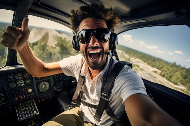 Foto gratuita retrato de piloto masculino sonriente