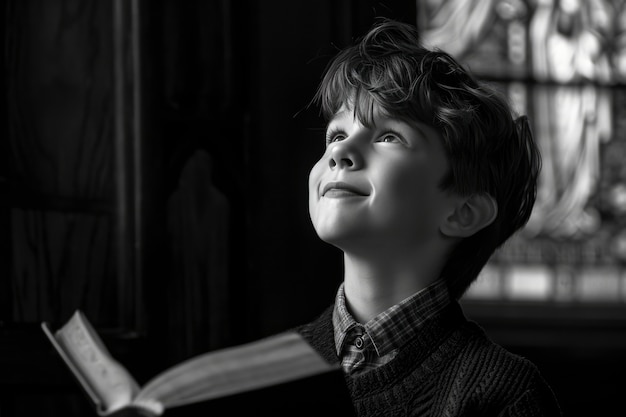 Retrato de primer comuñón de un niño de tiro medio