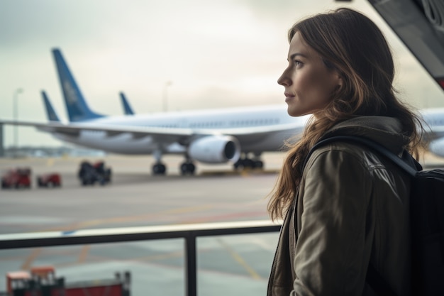 Foto gratuita retrato en primer plano de una mujer viajera