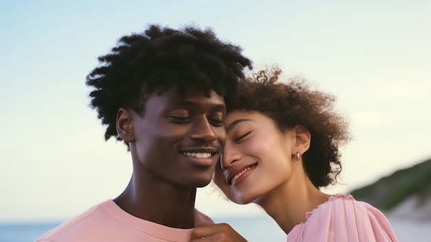 Foto gratuita retrato en primer plano de una pareja juntos