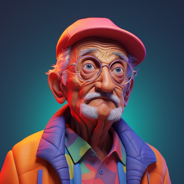 Retrato en primer plano de un personaje de dibujos animados anciano