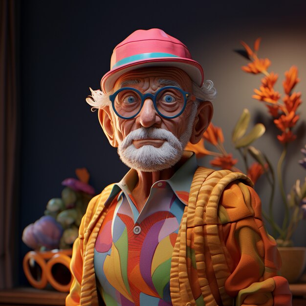 Retrato en primer plano de un personaje de dibujos animados anciano