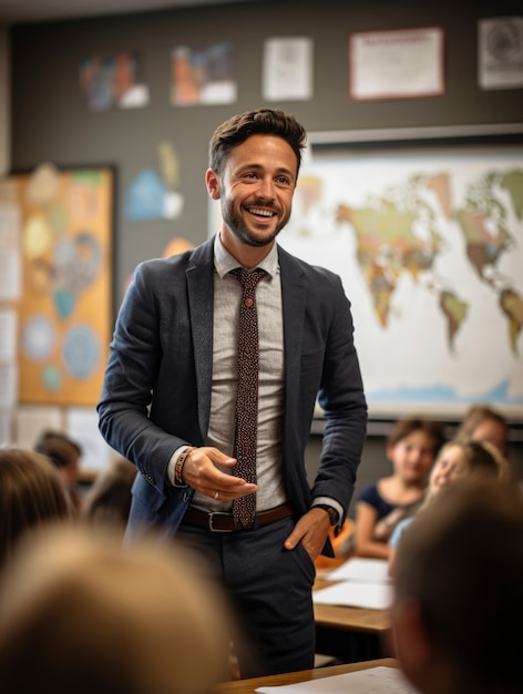 Retrato de profesor masculino enseñando en la escuela